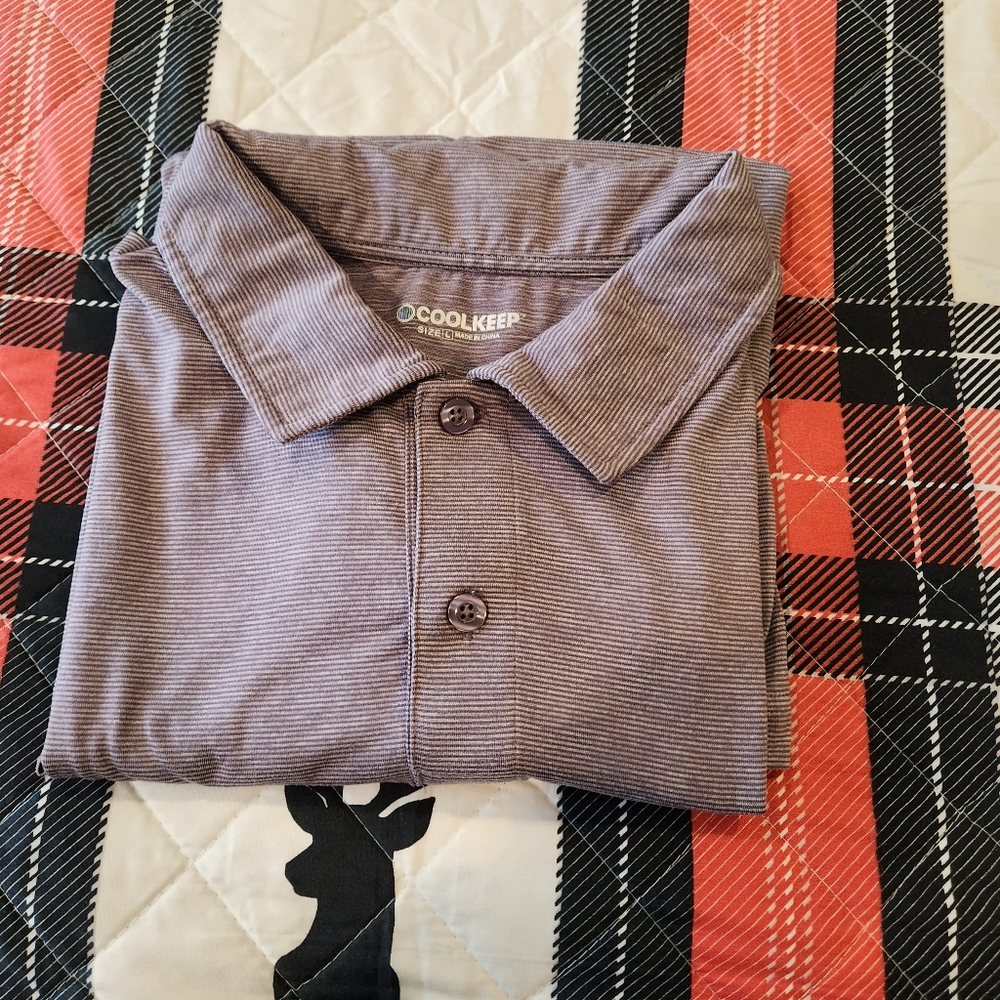 Coolkeep Men’s Purple Striped Polo Shirt Size L Short Sleeve Golf Athletic